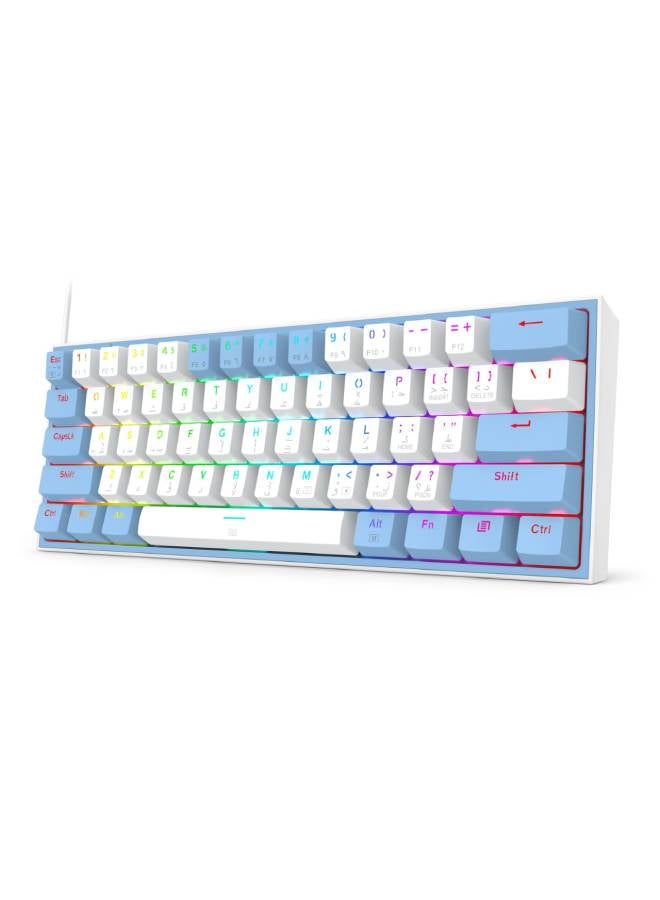 REDRAGON - FIZZ K617 60% Wired Mechanical Keyboard, Red Switches, No-Slip Stand, Vibrant RGB, Hot-Swappable, 20 Presets Backlighting, Detachable Type-C Cable, English Layout , (White - Blue) - Image 1