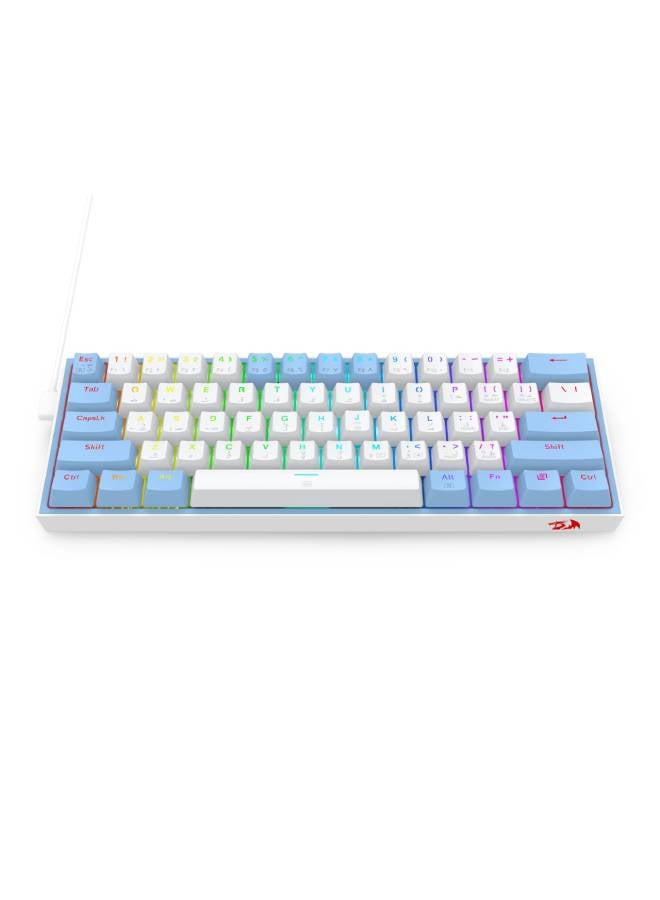 REDRAGON - FIZZ K617 60% Wired Mechanical Keyboard, Red Switches, No-Slip Stand, Vibrant RGB, Hot-Swappable, 20 Presets Backlighting, Detachable Type-C Cable, English Layout , (White - Blue) - Image 1