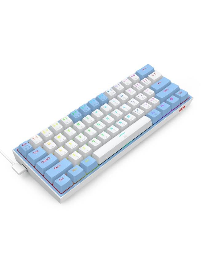 REDRAGON - FIZZ K617 60% Wired Mechanical Keyboard, Red Switches, No-Slip Stand, Vibrant RGB, Hot-Swappable, 20 Presets Backlighting, Detachable Type-C Cable, English Layout , (White - Blue) - Image 1