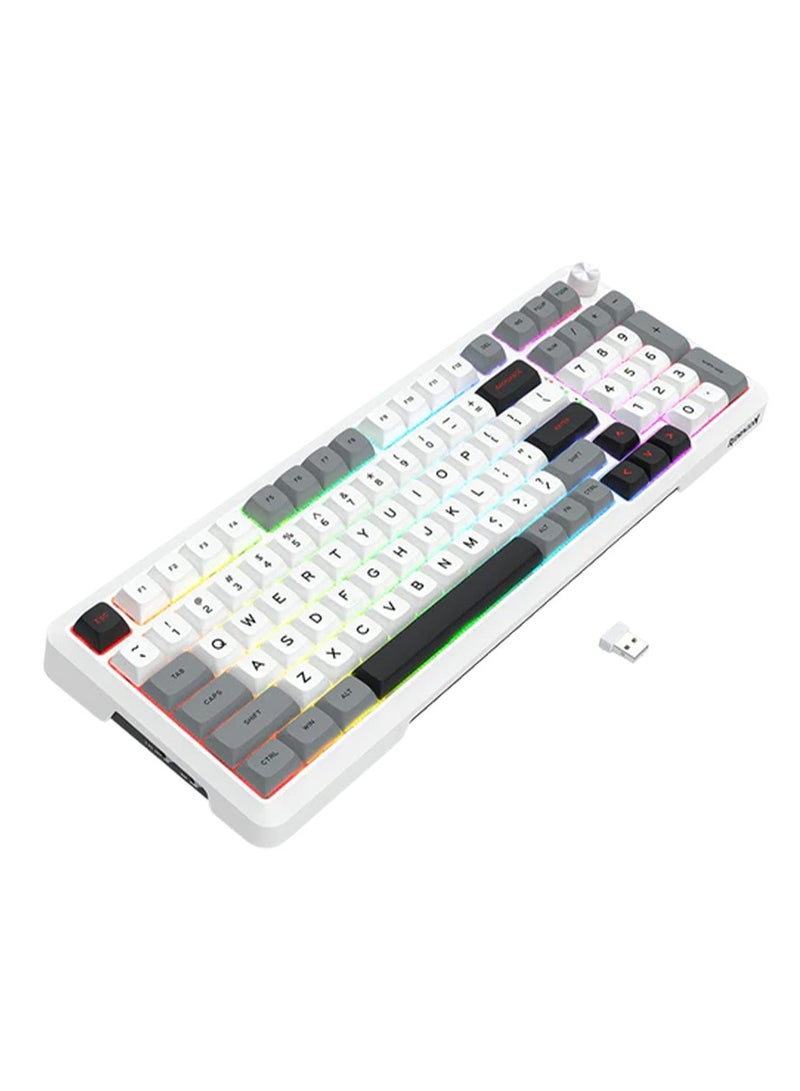 Multi-function Mechanical Keyboard K688WGL-RGB-PRO , Hot-swappable switches for easy customization , 98-key design with anti-collision and FN multimedia keys , connectivity Type-C, Bluetooth, 2.4GHz; 10m range, Windows/Mac compatible