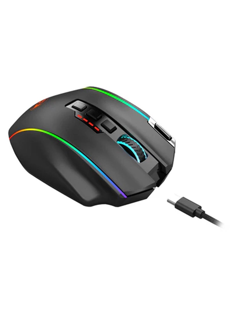 REDRAGON - Wired / Wireless Gaming Mouse PERDITION ELITE M901P-KS , rechargeable mouse  battery , Mouse with up to 16000 DPI and 40G acceleration , High-Precision Sensor delivers Pinpoint Accuracy , LED color option for quick identification ,  20 buttons , Black - Image 1