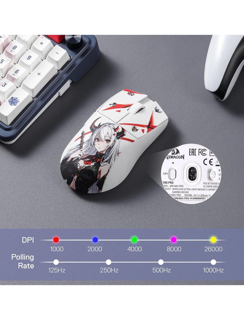 REDRAGON - Redragon M916AK PRO 3-Mode Anime Gaming Mouse, 42G Ultra-Light 26K DPI Gaming Mouse w/Ergonomic Natural Grip Build, Full Programmable Buttons, Software Supports DIY Keybinds & DPI - Image 1