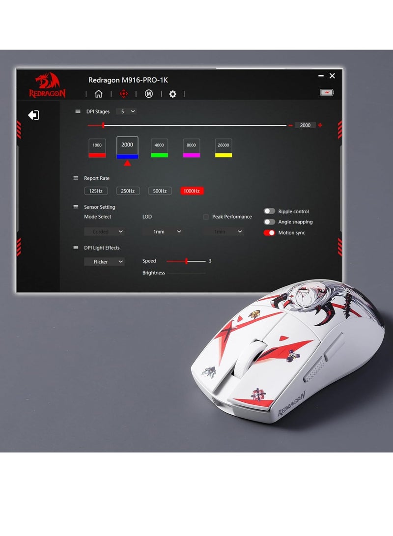 REDRAGON - Redragon M916AK PRO 3-Mode Anime Gaming Mouse, 42G Ultra-Light 26K DPI Gaming Mouse w/Ergonomic Natural Grip Build, Full Programmable Buttons, Software Supports DIY Keybinds & DPI - Image 1