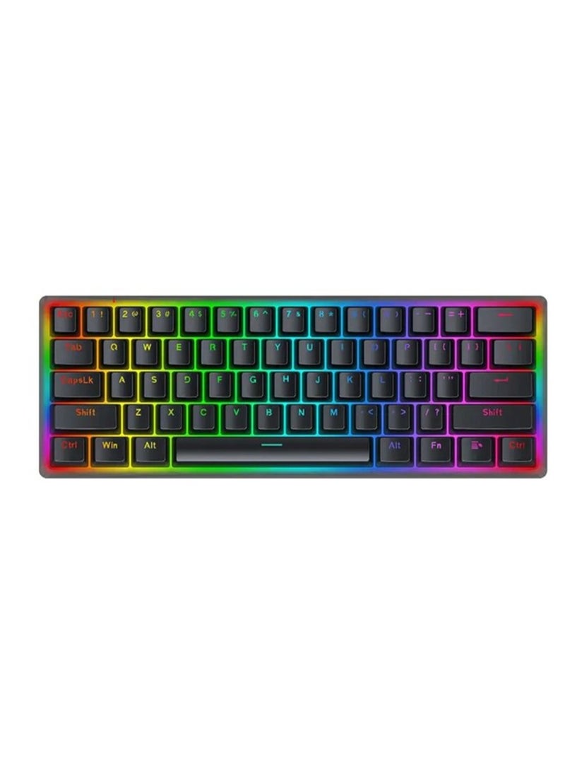 REDRAGON 60% Wired Mechanical RGB Keyboard AKALI K642 , Red switch , Different lighting patterns and side light bar Removable mechanical switch 60% layout keyboard Type-C for place saving Durable ABS keycap For PC and Laptop - Black - Image 1