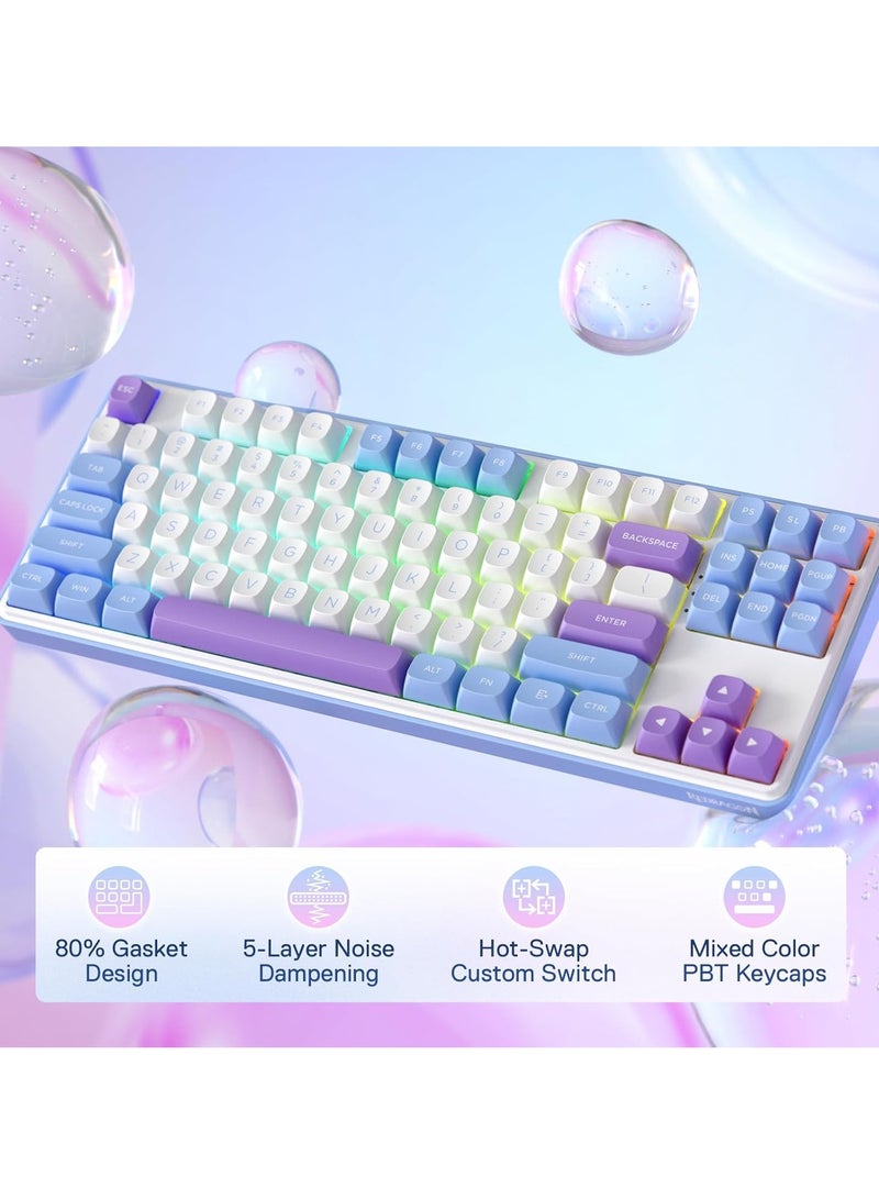 ريدراجون Gaming Keyboard K707 PRO - RGB with 80% Wireless Gasket, 3 Modes and 87 Keys, TKL Mechanical Keyboard with Hot Swap Socket, PBT Round Keycaps and Noise Damping  - Image 3