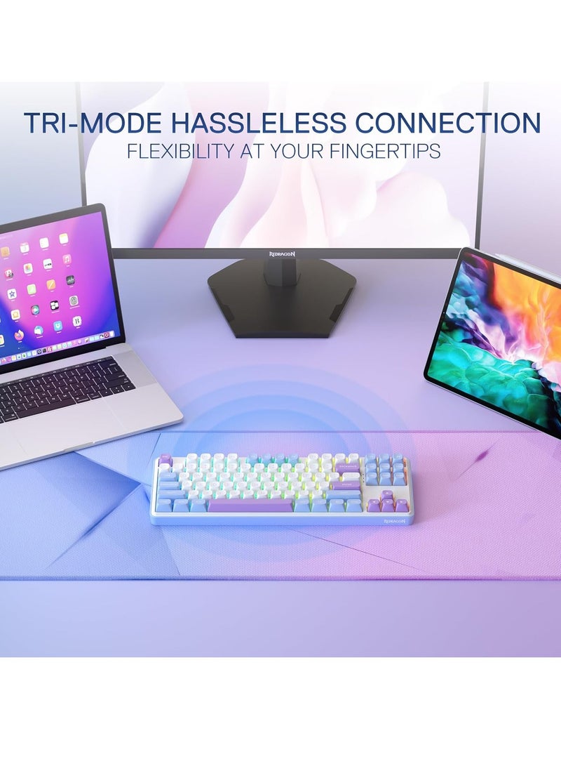 REDRAGON - Gaming Keyboard K707 PRO - RGB with 80% Wireless Gasket, 3 Modes and 87 Keys, TKL Mechanical Keyboard with Hot Swap Socket, PBT Round Keycaps and Noise Damping - Image 1