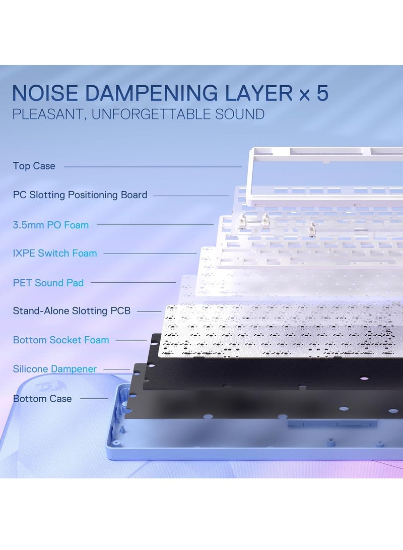 ريدراجون Gaming Keyboard K707 PRO - RGB with 80% Wireless Gasket, 3 Modes and 87 Keys, TKL Mechanical Keyboard with Hot Swap Socket, PBT Round Keycaps and Noise Damping  - Image 4