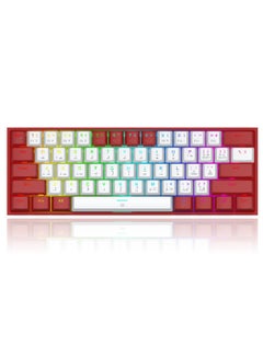 REDRAGON FIZZ K617 60% Wired Mechanical Keyboard, Red Switches, No-Slip Stand, Vibrant RGB, Hot-Swappable, 20 Presets Backlighting, Detachable Type-C Cable, English Layout , (White - Red)  - Image 1