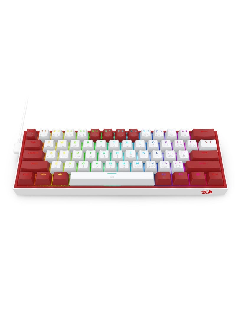 REDRAGON - FIZZ K617 60% Wired Mechanical Keyboard, Red Switches, No-Slip Stand, Vibrant RGB, Hot-Swappable, 20 Presets Backlighting, Detachable Type-C Cable, English Layout , (White - Red) - Image 1