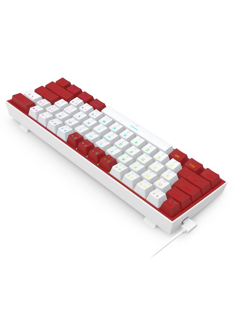REDRAGON - FIZZ K617 60% Wired Mechanical Keyboard, Red Switches, No-Slip Stand, Vibrant RGB, Hot-Swappable, 20 Presets Backlighting, Detachable Type-C Cable, English Layout , (White - Red) - Image 1