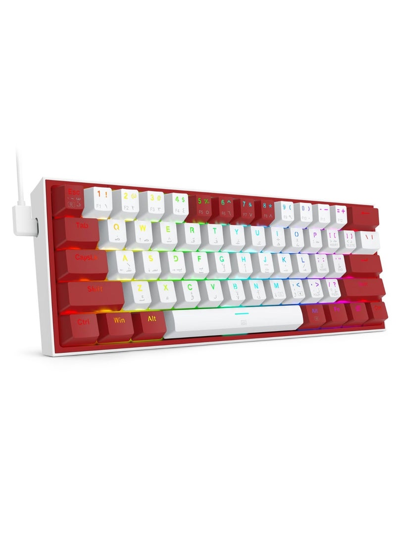 REDRAGON - FIZZ K617 60% Wired Mechanical Keyboard, Red Switches, No-Slip Stand, Vibrant RGB, Hot-Swappable, 20 Presets Backlighting, Detachable Type-C Cable, English Layout , (White - Red) - Image 1
