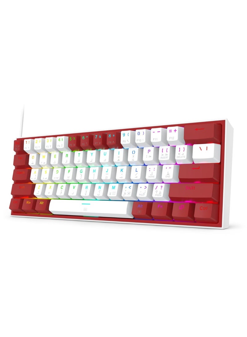REDRAGON - FIZZ K617 60% Wired Mechanical Keyboard, Red Switches, No-Slip Stand, Vibrant RGB, Hot-Swappable, 20 Presets Backlighting, Detachable Type-C Cable, English Layout , (White - Red) - Image 1