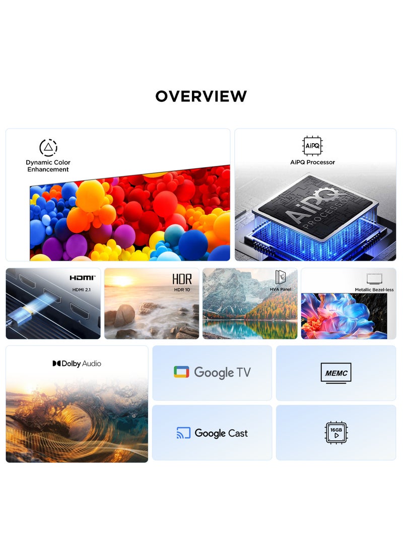 TCL 55-Inch P6K LED 4K UHD HDR Smart TV |Google TV, 60Hz, HDR 10, AiPQ Processor, Dolby Audio, MEMC, HDMI 2.1, Bluetooth 5.2, WiFi 5, Bezel-less Design, (2025 Model) 55P6K Black - Image 3