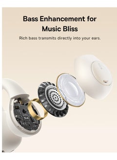 Baseus Bass 15 Clip Open-Ear True Wireless Earphones - Open-Ear Wireless Earbuds with Comfortable Clip Design - Powerful Bass Sound - Fast Charging via Type-C Cable - Elegant White Color - Baseus New Logo Edition WHITE  - Image 4