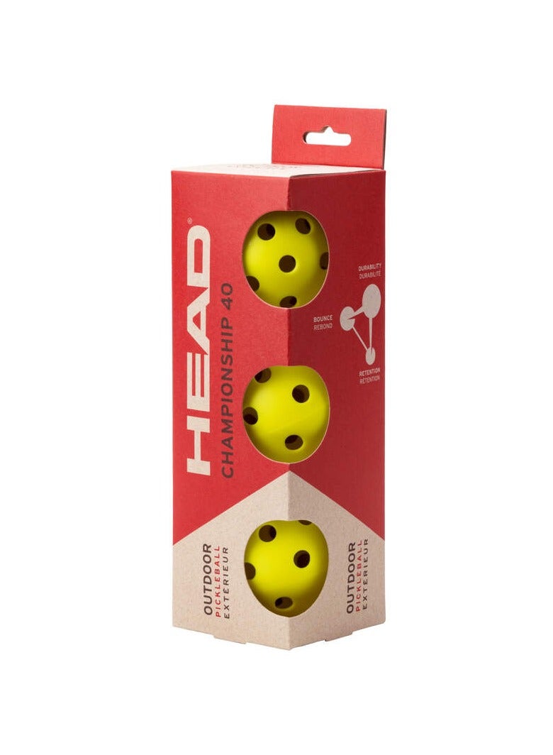 HEAD HEAD Championship 40 Outdoor Pickleball balls - Pack of 3 balls  - Image 1