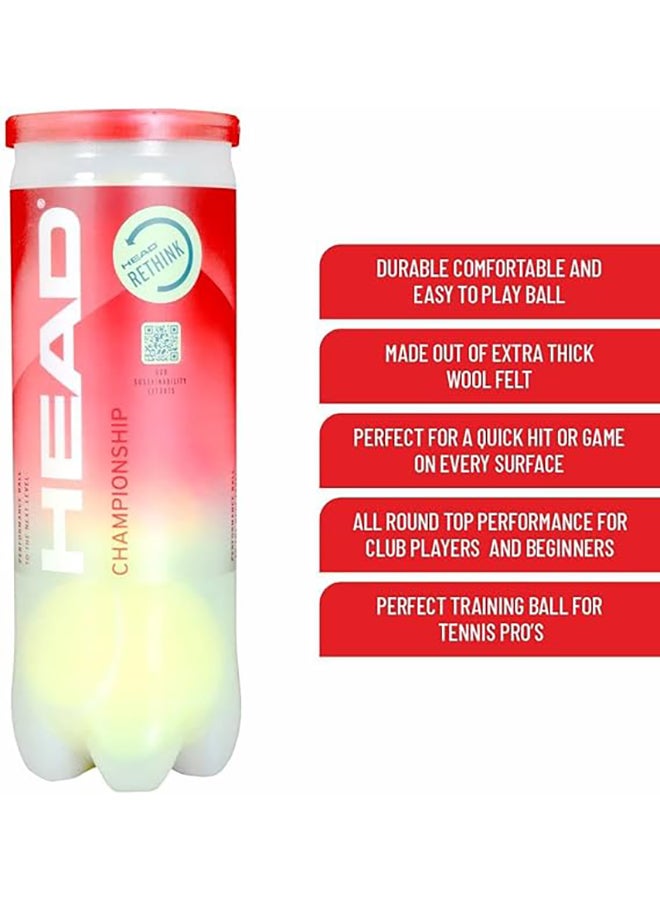 HEAD Championship Tennis Ball | Size: 1 Can - 3 Balls | Material: Wool | For Beginner | Durable | Court Training | Perfect for Every Surface ‎One Size none  - Image 3