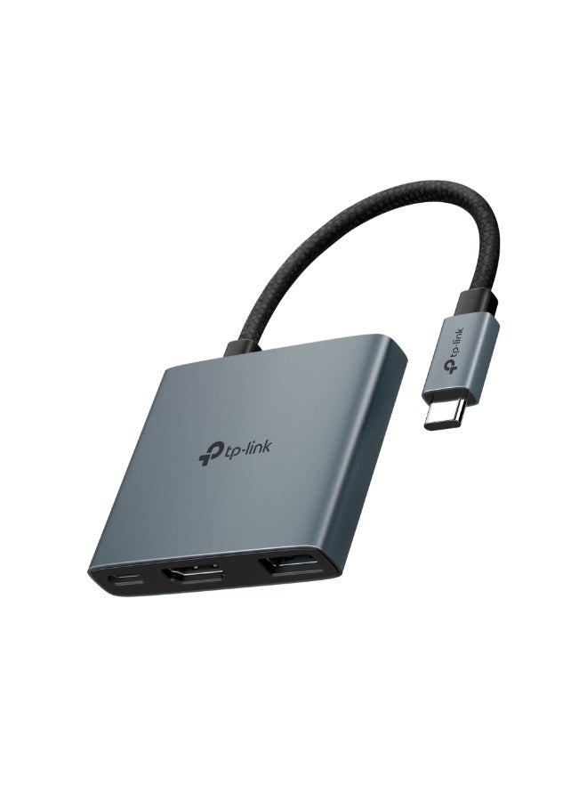 تي بي لينك USB Type-C 3 in 1 Hub|4K Ultra HD Media Display|Powerful 100W Fast Charging|5 Gbps SuperSpeed Data Transfer| Plug & Play|driver-free install with Mac OS, Windows 11/10/8.1/8/7, Linux OS, iPadOS, iOS, Android, Chrome OS, and Nintendo OS. Dark Gray - Image 1