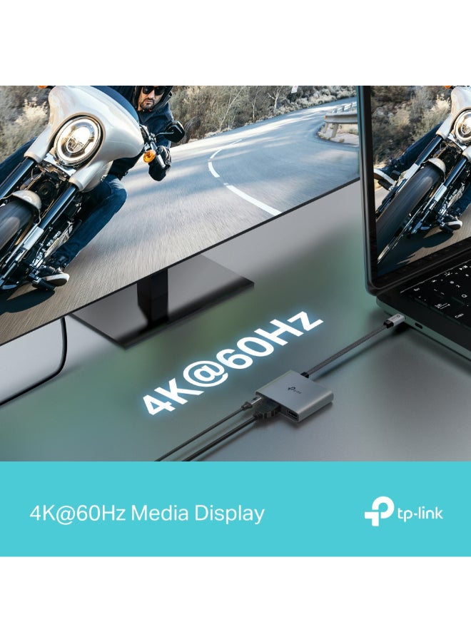 تي بي لينك USB Type-C 3 in 1 Hub|4K Ultra HD Media Display|Powerful 100W Fast Charging|5 Gbps SuperSpeed Data Transfer| Plug & Play|driver-free install with Mac OS, Windows 11/10/8.1/8/7, Linux OS, iPadOS, iOS, Android, Chrome OS, and Nintendo OS. Dark Gray - Image 5