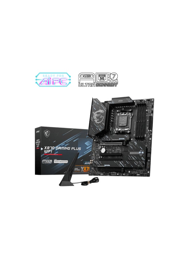 MSI X870 GAMING PLUS WIFI Motherboard - AMD X870 Chipset, AM5 Socket, Supports AMD Ryzen™ 9000/8000/7000 Series, Up to 256GB DDR5 (8200-5600 MT/s), PCIe 5.0, 3x M.2, 4x SATA 6Gb/s, Wi-Fi 7, 5G LAN, Bluetooth 5.4, 4x USB 40Gbps Type-C, Realtek ALC897 Audio, RGB & EZ Debug LEDs | 911-7E47-005  - Image 2