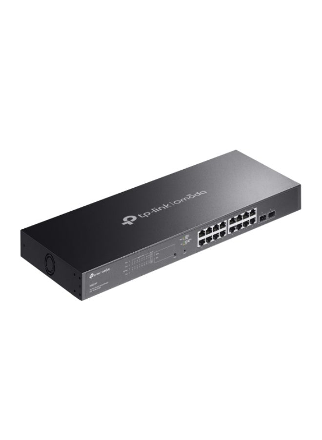 TP-LINK - Omada SG2218P 18-Port Gigabit Smart Switch with 16 PoE+ Ports (802.3af/at), 2 SFP Slots, 150W PoE Budget (Up to 30W per Port), Cloud & Standalone Management, VLAN, ACL, QoS, IGMP Snooping, Static Routing, IPv6, Secure Management, Rackmountable Design | SG2218P Black - Image 1