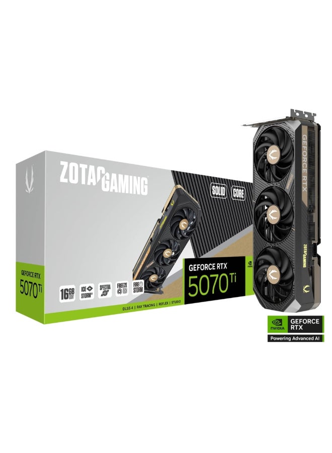 ZOTAC GAMING GeForce RTX 5070 Ti SOLID CORE 16GB GDDR7 Graphics Card, 8960 CUDA Cores, 2452 MHz Engine Clock, 28 Gbps Memory, PCIe 5.0, 3x DisplayPort 2.1b, 1x HDMI, IceStorm 3.0 Cooling, 750W PSU Recommended, Quad Display Support, 300W Power Consumption, 12V-2x6 Power Input, 2.5 Slot Size, No SLI | ZT-B50710D2-10P  - Image 1