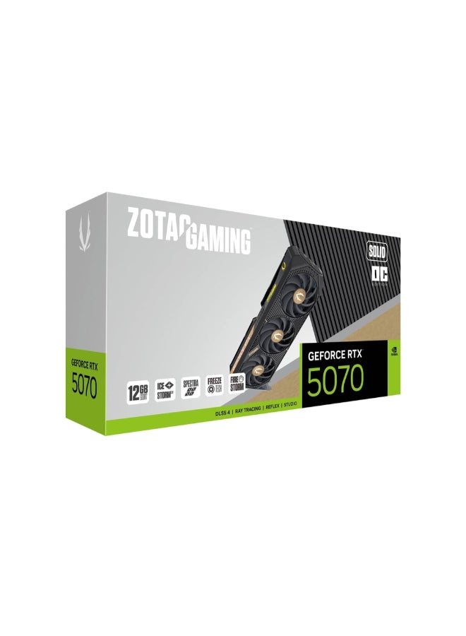 زوتاك - GAMING GeForce RTX 5070 SOLID OC 12GB GDDR7 Graphics Card, 6144 CUDA Cores, 2542 MHz Boost Clock, PCIe 5.0, IceStorm 2.0 Cooling, Triple DisplayPort 2.1b, HDMI 2.1, Quad Display Support, 250W Power Consumption, 650W PSU Recommended | ZT-B50700J-10P - Image 1