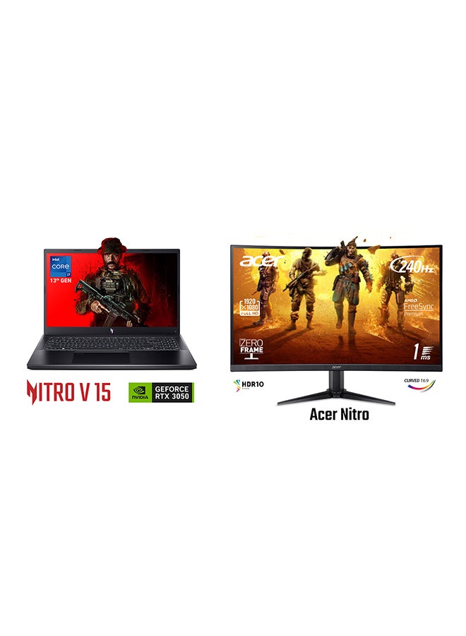 Acer Nitro V ANV15 (Upgraded Version) Gaming Laptop With 15.6 Inch Full HD (1920X1080) IPS 144Hz Display, Core i7-13620H Processor/16GB DDR5 RAM/512GB SSD/6GB NVIDIA GeForce RTX 3050 Graphics/Windows 11 Home+Curved Nitro Gaming Monitor English/Arabic Black  - Image 1