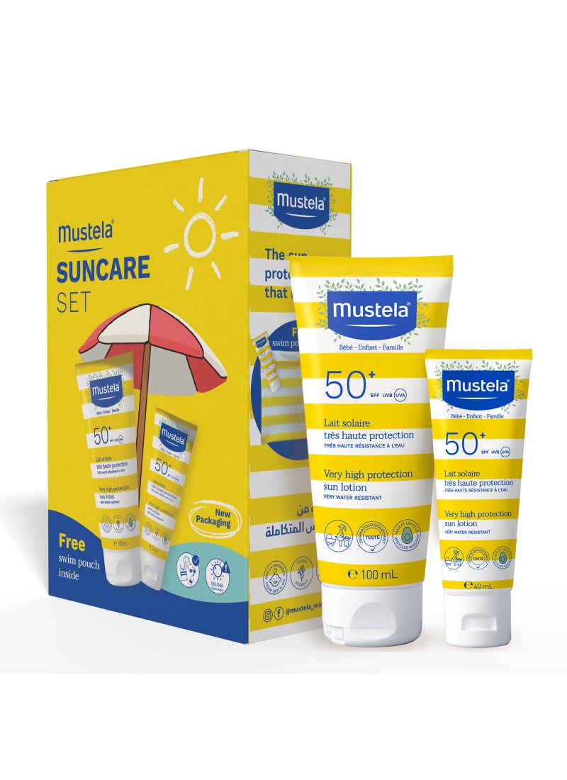 Mustela Sun Care Set With Very High Protection SPF 50+ For Face And Body With Free Swim Pouch  - Image 1