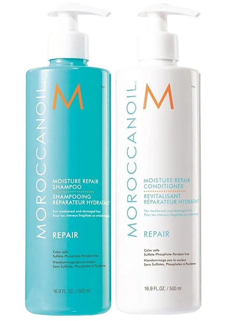 MOROCCANOIL Moisture Repair Shampoo and Conditioner Set, 500ml Each – Strengthening Hair Care for Damaged or Chemically Treated Hair  - Image 1