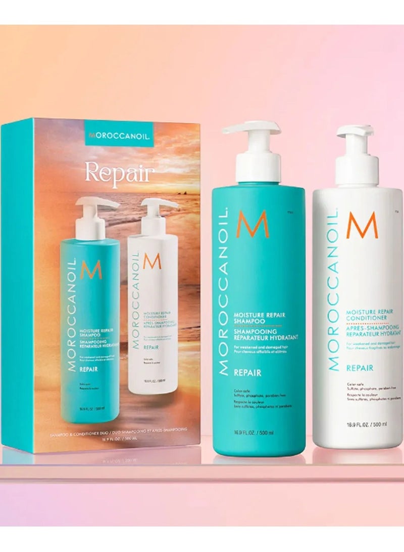 MOROCCANOIL Moisture Repair Shampoo and Conditioner Set, 500ml Each – Strengthening Hair Care for Damaged or Chemically Treated Hair  - Image 2