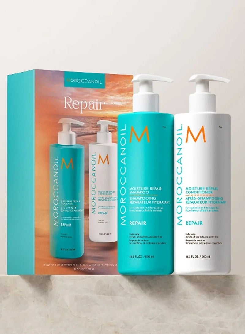 MOROCCANOIL Moisture Repair Shampoo and Conditioner Set, 500ml Each – Strengthening Hair Care for Damaged or Chemically Treated Hair  - Image 3