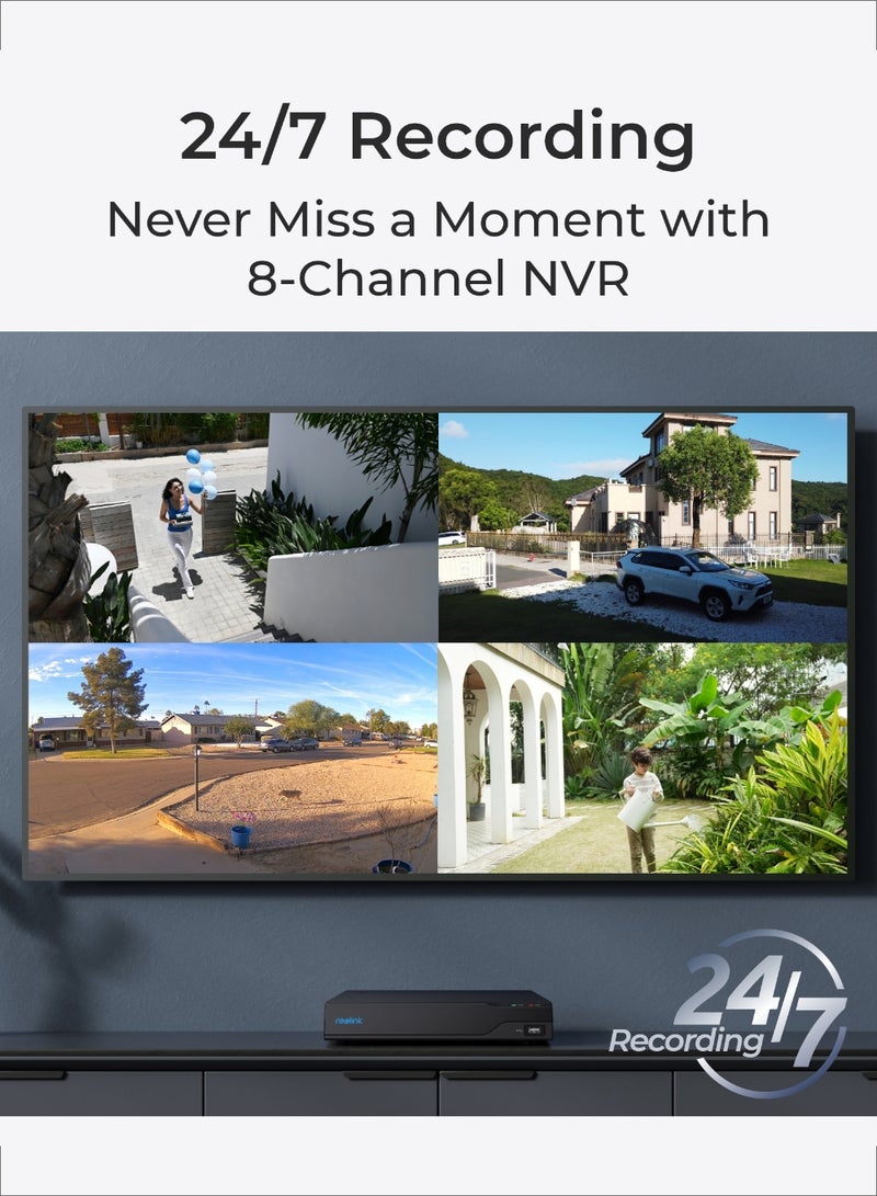 ريولينك - 2K+ 5MP 8-Channel PoE NVR Surveillance Camera System, 4x PoE IP Security Camera Outdoor with Person Vehicle Detection, 2TB HDD for 24/7 Recording, NVS8-5MB4 - Image 1