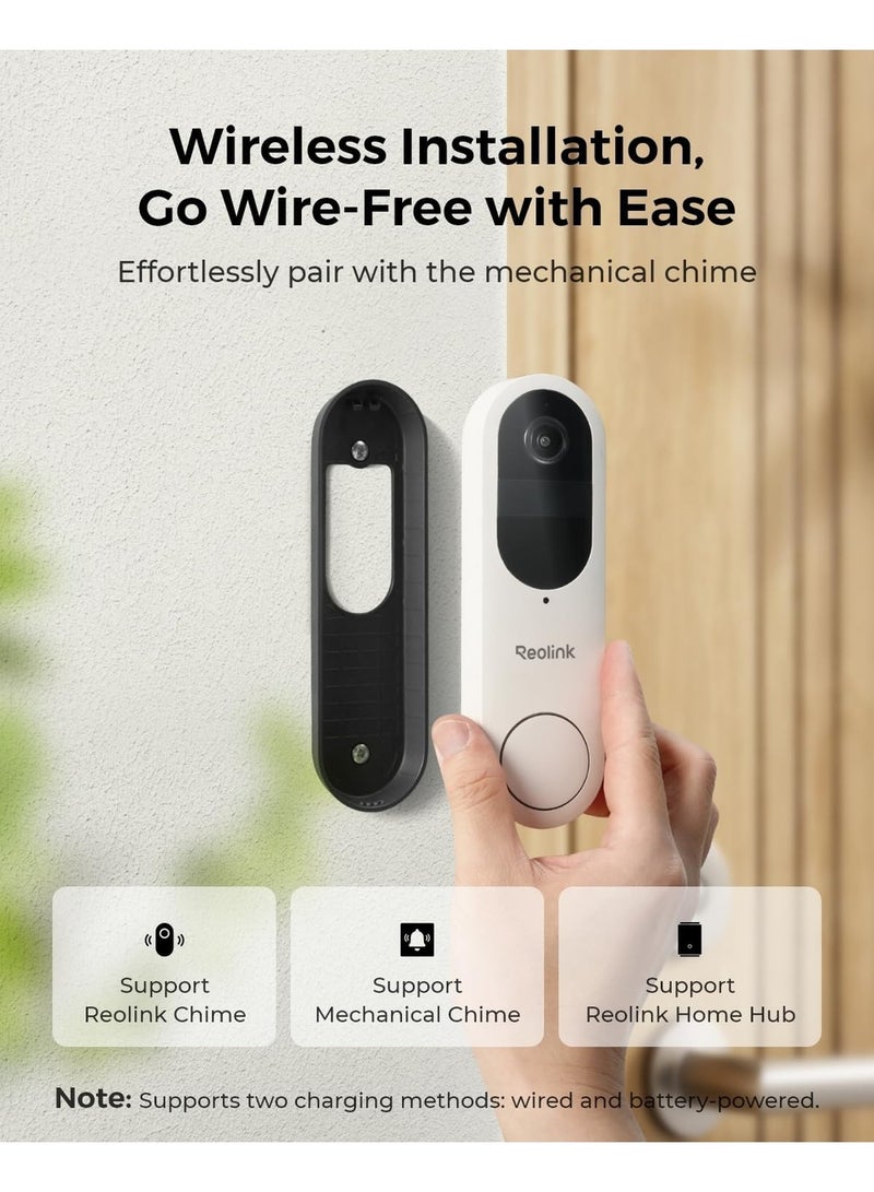 reolink - 2K Battery Doorbell Camera Wireless, Video Doorbell Camera with Head-to-Foot View, People/Vehicle/Package Recognition, 2.4/5GHz WiFi, 2-Way Audio, Local Storage - Image 1