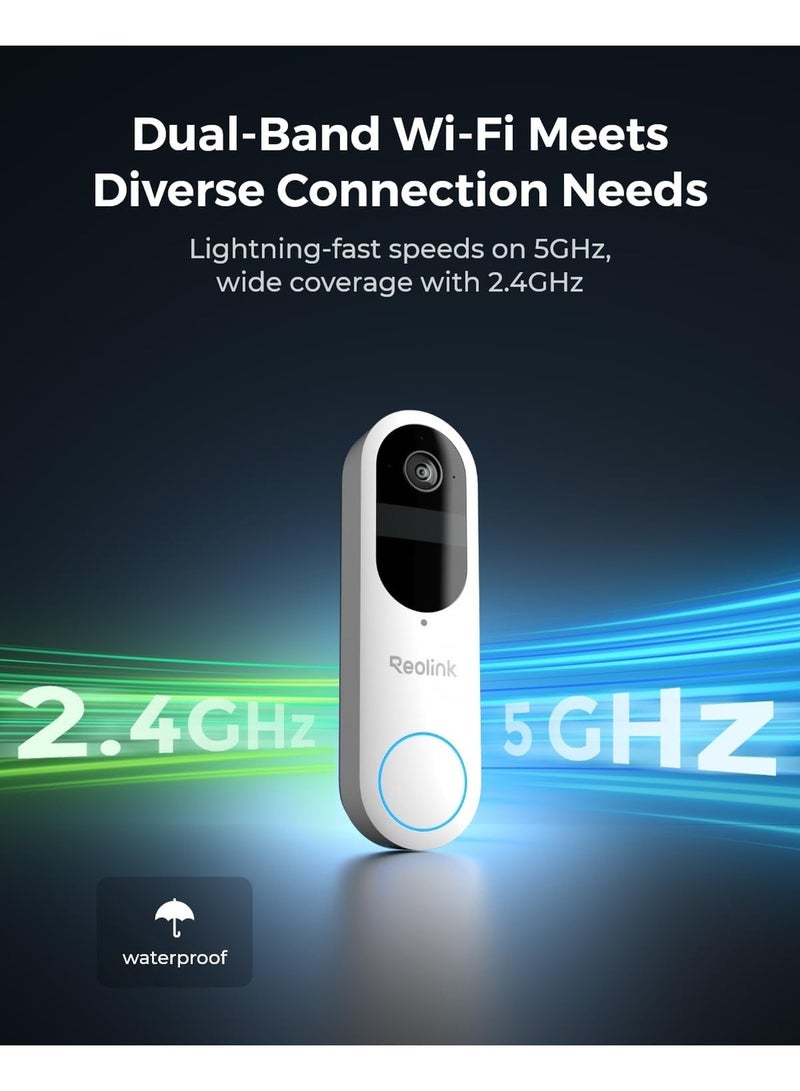 reolink - 2K Battery Doorbell Camera Wireless, Video Doorbell Camera with Head-to-Foot View, People/Vehicle/Package Recognition, 2.4/5GHz WiFi, 2-Way Audio, Local Storage - Image 1