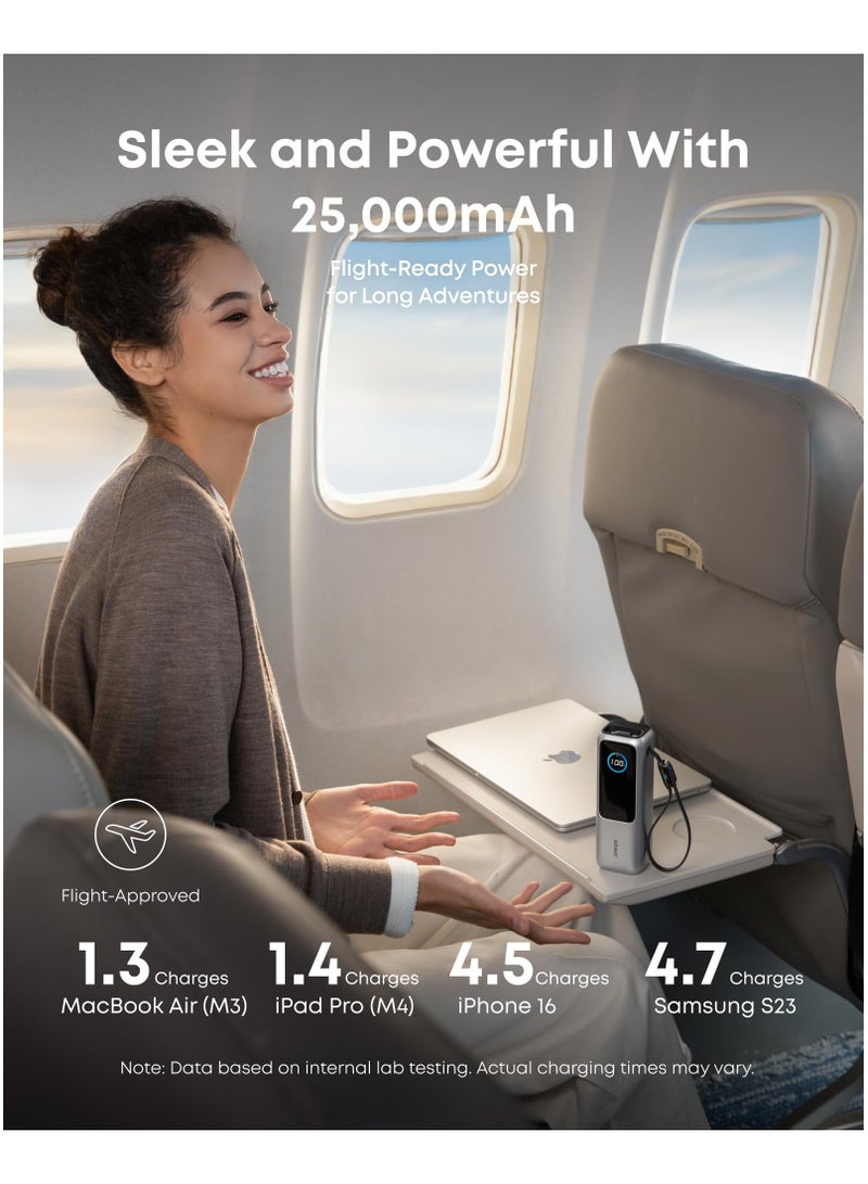 Anker - 25000 mAh 25000 mAh Power Bank, 165W Ultra-Fast Portable Charger For Dual Laptops, Fast Charging Battery Pack With Built-In And Retractable Cables, For iPhone 16/15 Series, Samsung, And More - Silver Silver - Image 1
