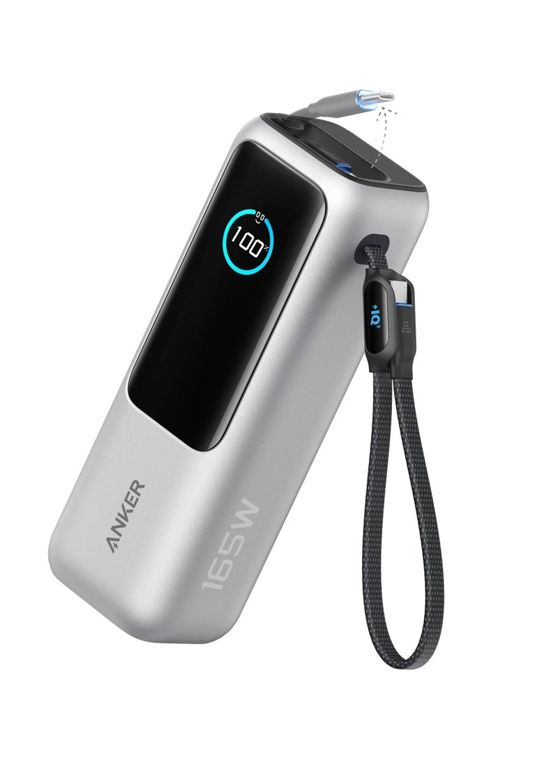 Anker - 25000 mAh 25000 mAh Power Bank, 165W Ultra-Fast Portable Charger For Dual Laptops, Fast Charging Battery Pack With Built-In And Retractable Cables, For iPhone 16/15 Series, Samsung, And More - Silver Silver - Image 1