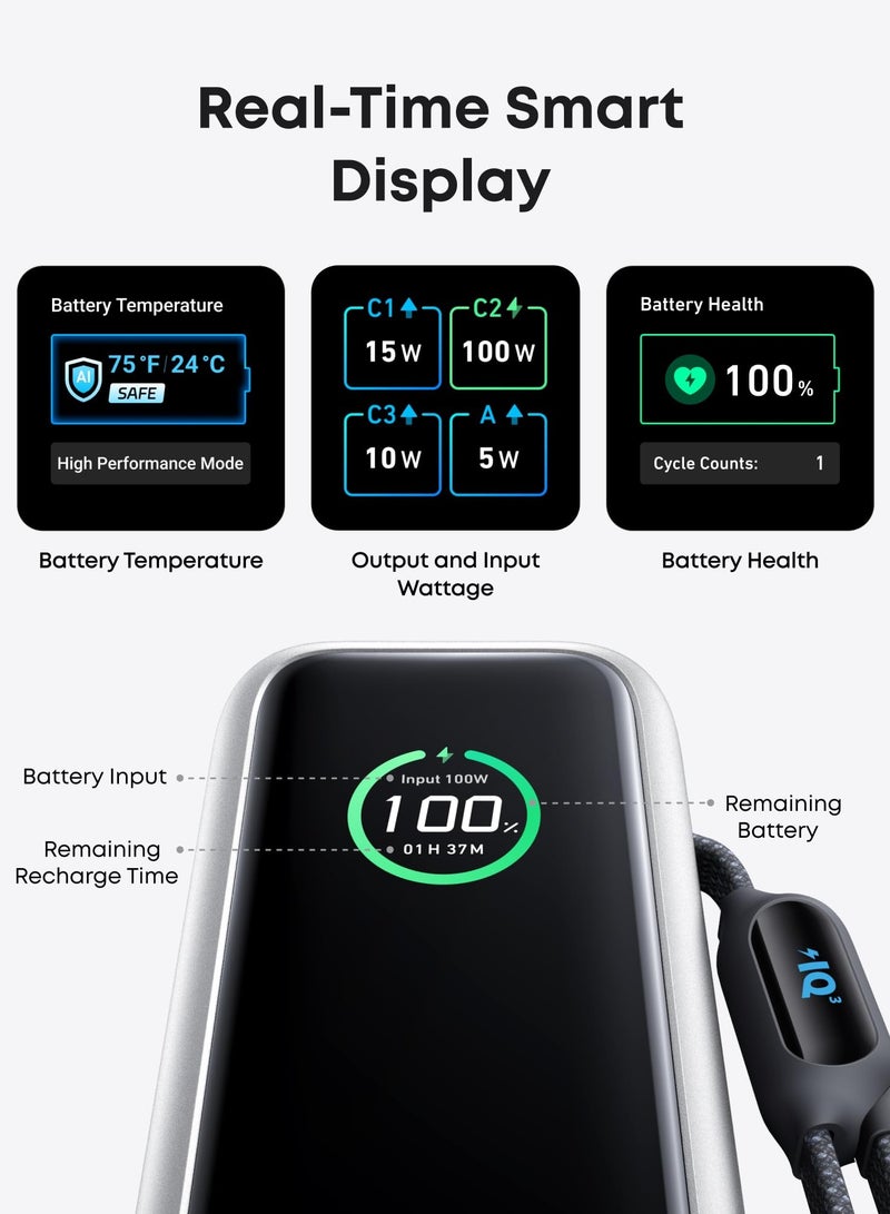 Anker - 25000 mAh 25000 mAh Power Bank, 165W Ultra-Fast Portable Charger For Dual Laptops, Fast Charging Battery Pack With Built-In And Retractable Cables, For iPhone 16/15 Series, Samsung, And More - Silver Silver - Image 1