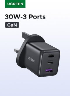 30W 2C1A GaN Charger Type C USB C Adapter USB Wall Plug Fast iPhone Charger Multi Ports Charger Portable Compatible With iPhone 16 Series Galaxy 25 24 Series iPad Pro Air Mini Apple Watch  Xiaomi Huawei - Black