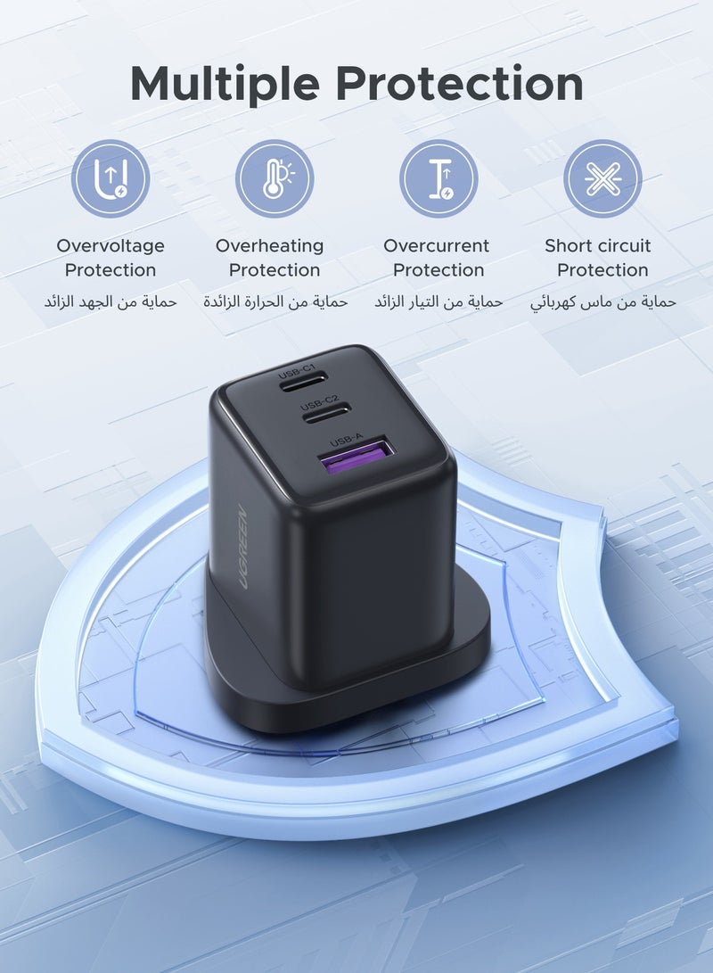 يو جرين - 30W 2C1A GaN Charger Type C USB C Adapter USB Wall Plug Fast iPhone Charger Multi Ports Charger Portable Compatible With iPhone 16 Series Galaxy 25 24 Series iPad Pro Air Mini Apple Watch  Xiaomi Huawei - Black - Image 1