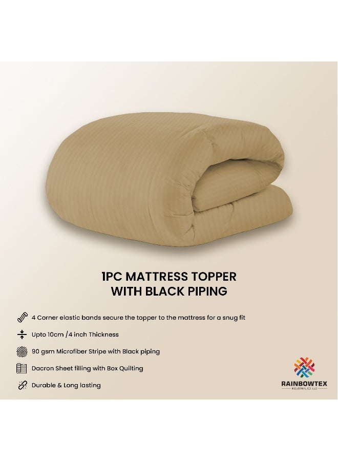 ARISTOCRAT Soft Material Stripe Mattress Topper - 900GSM (Beige,200x200+10cm) Microfiber Beige 200x200cm  - Image 2