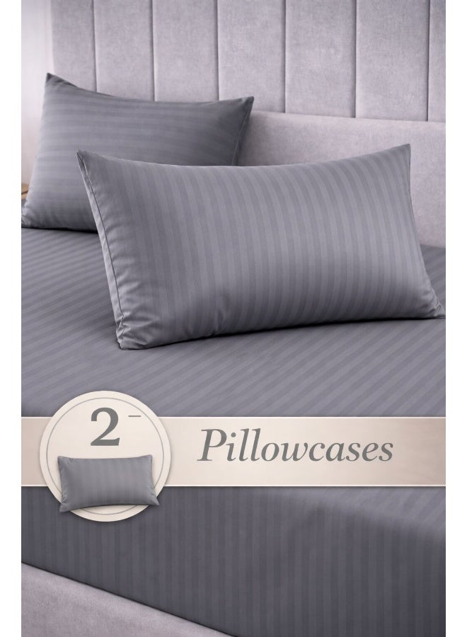 ARISTOCRAT 3‑Piece Striped Microfiber Flat Bed Sheet Set Super King 240x260cm – Soft Breathable Flat Sheet with 2 Pillowcases 50x70cm, Grey Microfiber Grey 240x260cm - Image 5