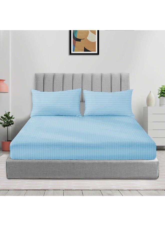 أرستوكرات 3 Pieces Stripe Fitted Sheet Set - 120x200+17cm - Sky Blue Microfiber Sky Blue 120x200+17cm  - Image 1