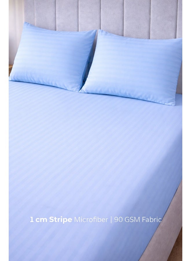 ARISTOCRAT 3-Piece Striped Microfiber Fitted Sheet Set Large Single 120x200cm – Soft Elastic Deep Pocket 17cm Bedsheet with 2 Pillowcases 50x70cm, Sky Blue Microfiber Sky Blue 120X200+17cm - Image 4