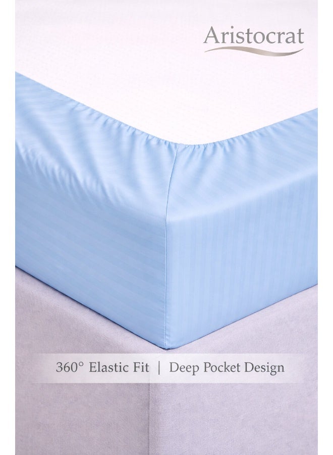 ARISTOCRAT 3-Piece Striped Microfiber Fitted Sheet Set Large Single 120x200cm – Soft Elastic Deep Pocket 17cm Bedsheet with 2 Pillowcases 50x70cm, Sky Blue Microfiber Sky Blue 120X200+17cm - Image 3