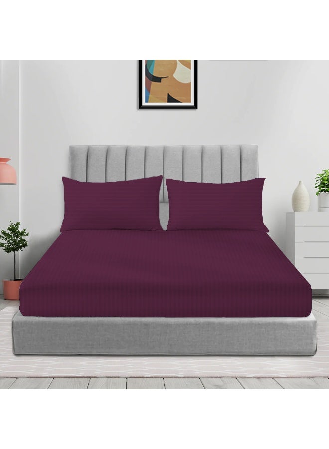 ARISTOCRAT 3 Pieces Stripe Fitted Sheet Set - 200x200+17cm Microfiber Purple 200x200+17cm  - Image 1