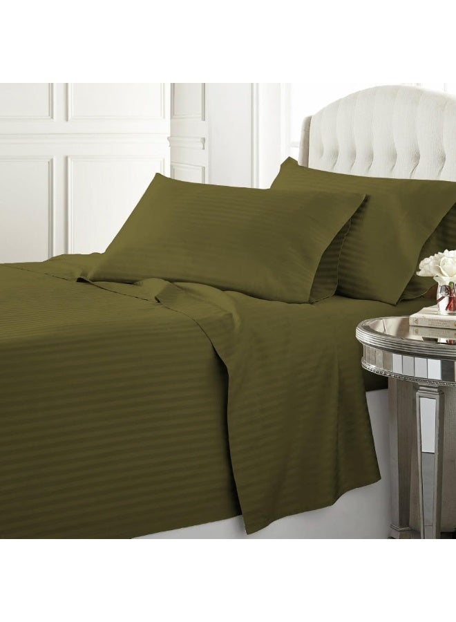 أرستوكرات Aristocrat Soft Microfiber Stripe Flat/Bed Sheet with 1 Pillowcase Set - 160x220cm (Olive) Microfiber Olive 160x220cm  - Image 3