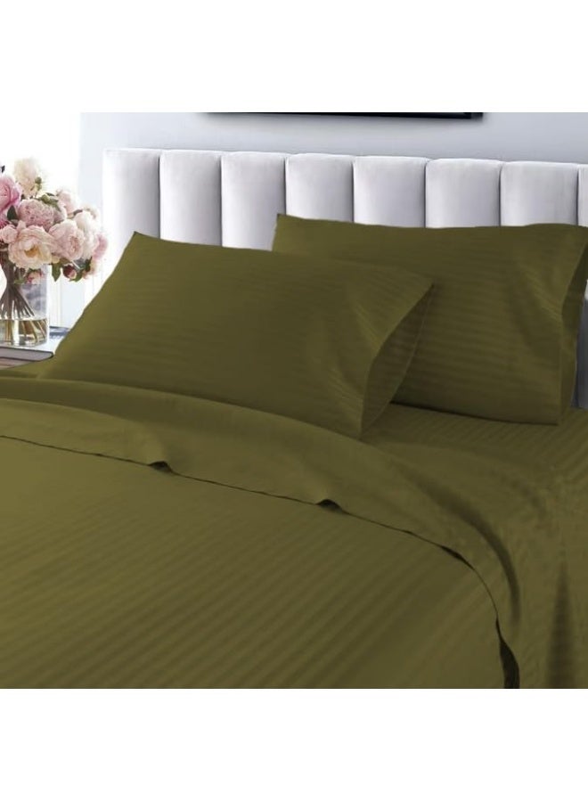 أرستوكرات Aristocrat Soft Microfiber Stripe Flat/Bed Sheet with 1 Pillowcase Set - 160x220cm (Olive) Microfiber Olive 160x220cm  - Image 2