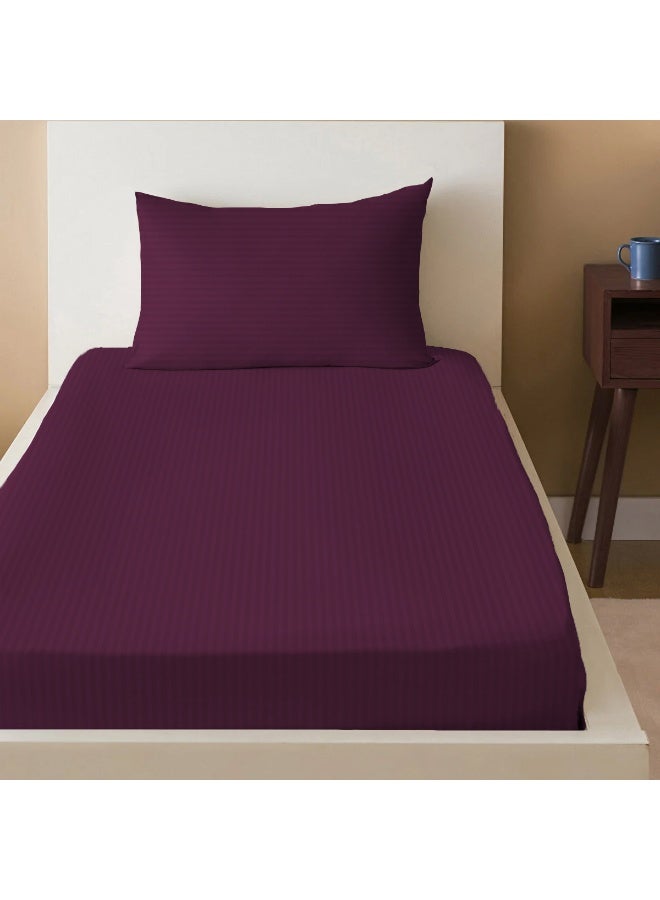 أرستوكرات 2 Pieces Stripe Fitted Sheet Set - 90x200+17cm - Purple Microfiber Purple 90x200+17cm  - Image 1