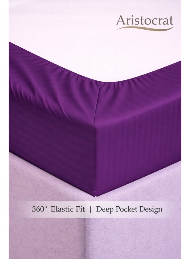 ARISTOCRAT 2-Piece Striped Microfiber Fitted Sheet Set Single 90x200cm – Soft Elastic Deep Pocket 17cm Bedsheet with 1 Pillowcase 50x70cm, Purple Microfiber Purple Single - Image 3
