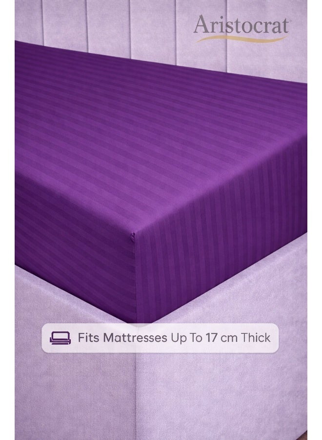 ARISTOCRAT 2-Piece Striped Microfiber Fitted Sheet Set Single 90x200cm – Soft Elastic Deep Pocket 17cm Bedsheet with 1 Pillowcase 50x70cm, Purple Microfiber Purple Single - Image 5